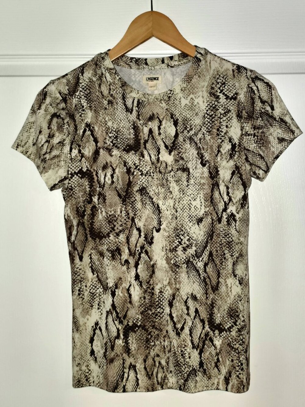 L’AGENCE Ressi Python Snake Print Fitted Crew Neck Tee Women XS Designer